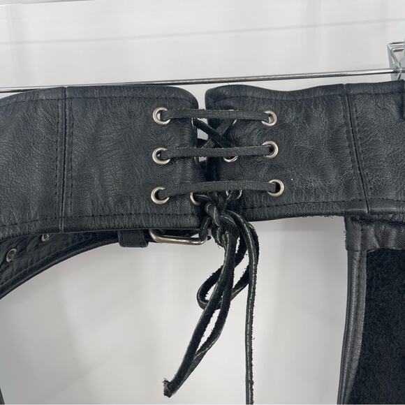MOB Hand-tooled Leather Chaps Biker Black Horse Riding Size Extra Large USA Made - Picture 5 of 15